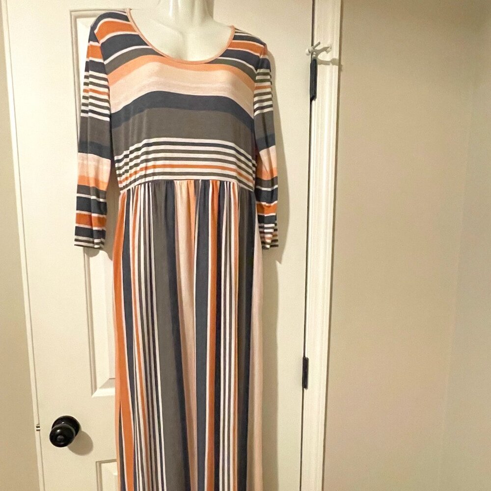 Egs California Women's ¾ Sleeve Contrast Floral | Stripe Maxi Dress (Pre-Owned)